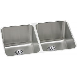 Elkay ELUH322010PD Gourmet (Lustertone) Stainless Steel Double Bowl Undermount Sink Kit