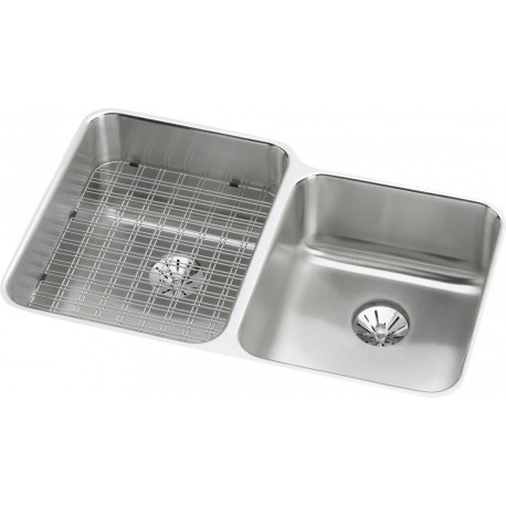 Elkay ELUHWS3120RPD Gourmet (Lustertone) Stainless Steel Double Bowl Undermount Sink Kit